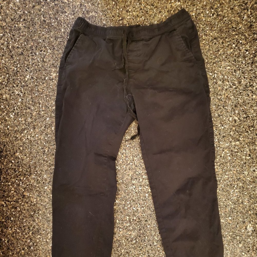 tentree drawstring leg cuff black cotton pant, medium